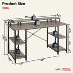 Bureau d'ordinateur double écran 55 pouces avec étagères réglables