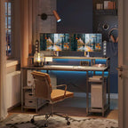 Bureau d'ordinateur double écran 55 pouces avec étagères réglables