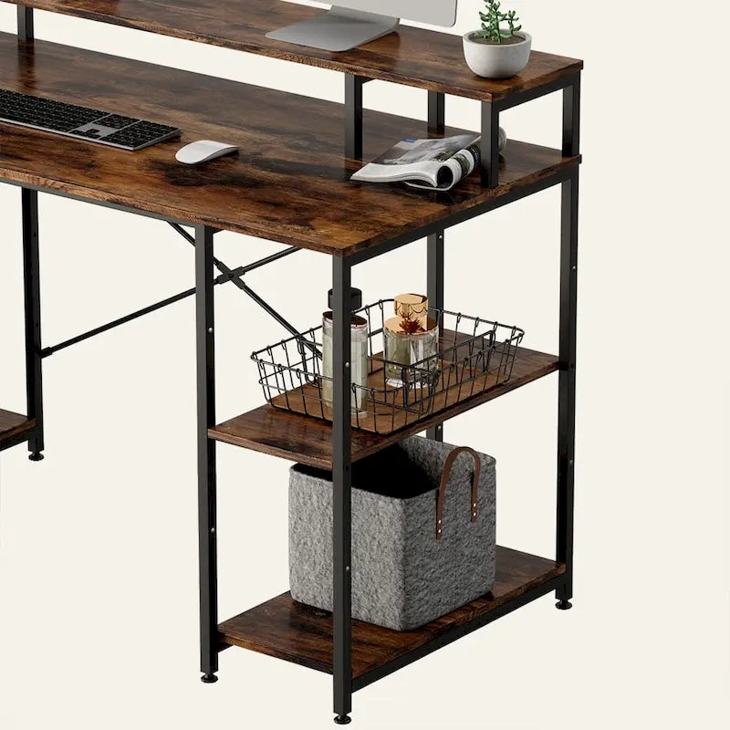 Bureau d'ordinateur double écran 55 pouces avec étagères réglables