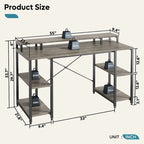 Bureau d'ordinateur double écran 55 pouces avec étagères réglables