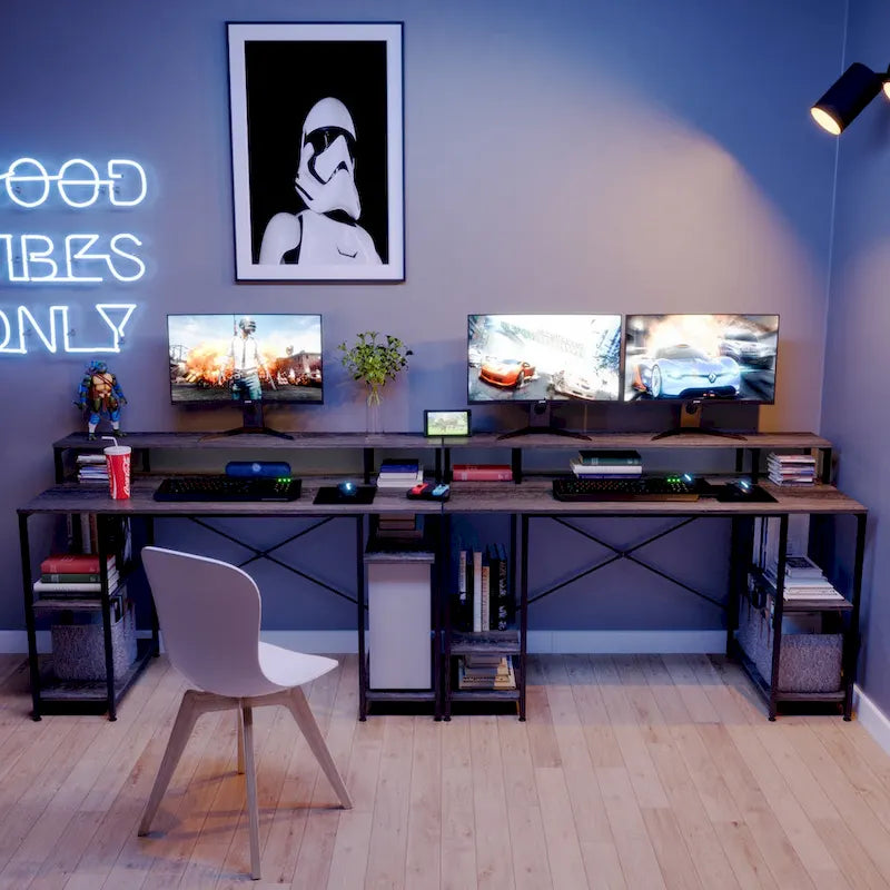 Bureau d'ordinateur double écran 55 pouces avec étagères réglables