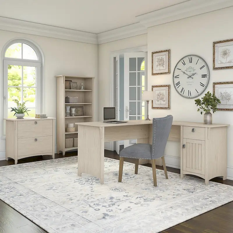 Ensemble de bureau en L blanc antique