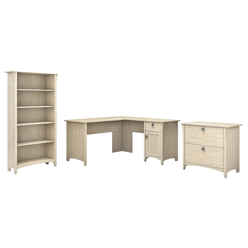 Ensemble de bureau en L blanc antique
