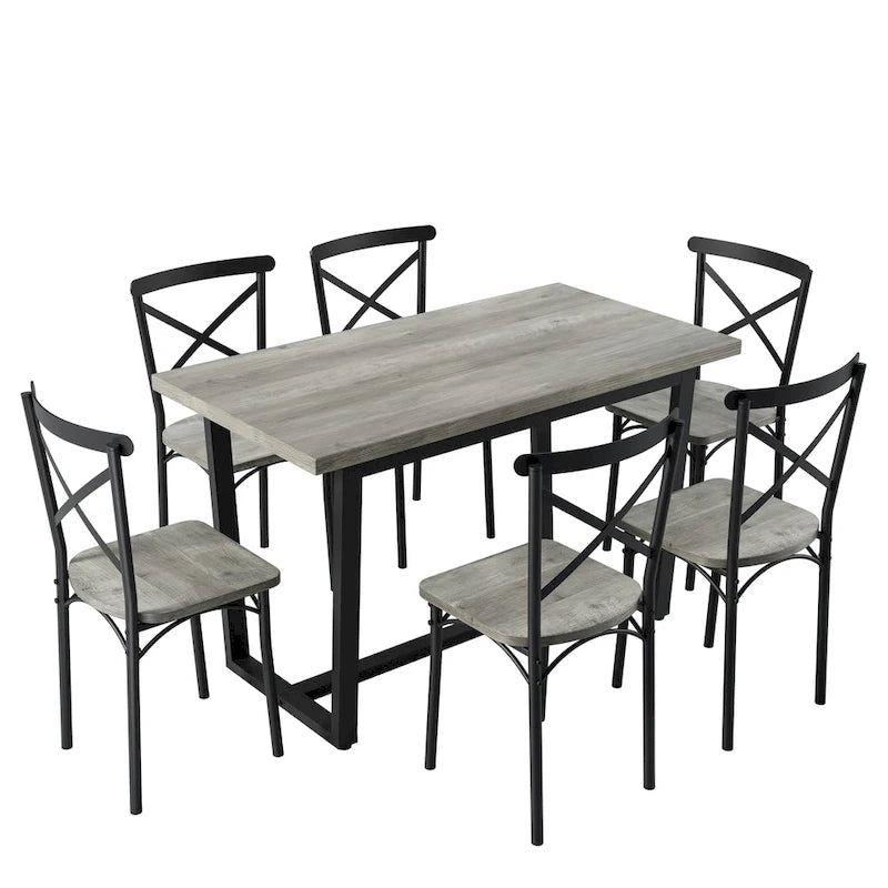 Ensemble de salle à manger 7 pièces - Ensemble de table et chaises de cuisine 7 pièces - Parfait pour la cuisine, le coin repas et le salon