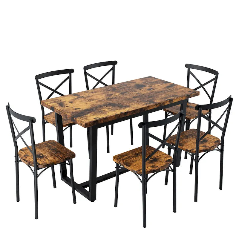 Ensemble de salle à manger 7 pièces - Ensemble de table et chaises de cuisine 7 pièces - Parfait pour la cuisine, le coin repas et le salon