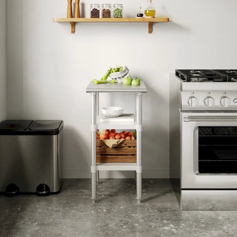 Table de travail et de préparation commerciale en acier inoxydable de calibre 18 certifiée NSF