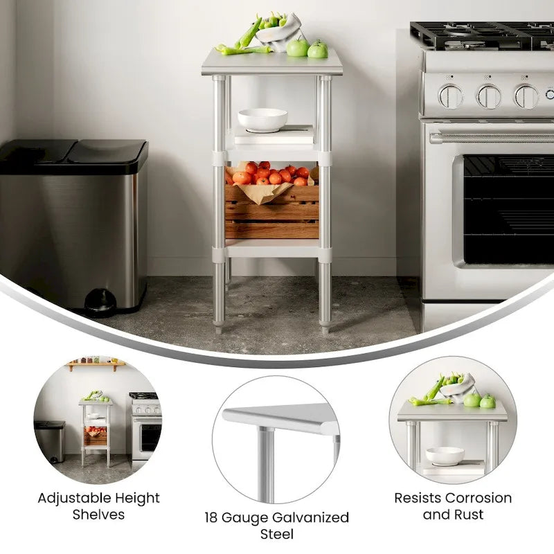 Table de travail et de préparation commerciale en acier inoxydable de calibre 18 certifiée NSF