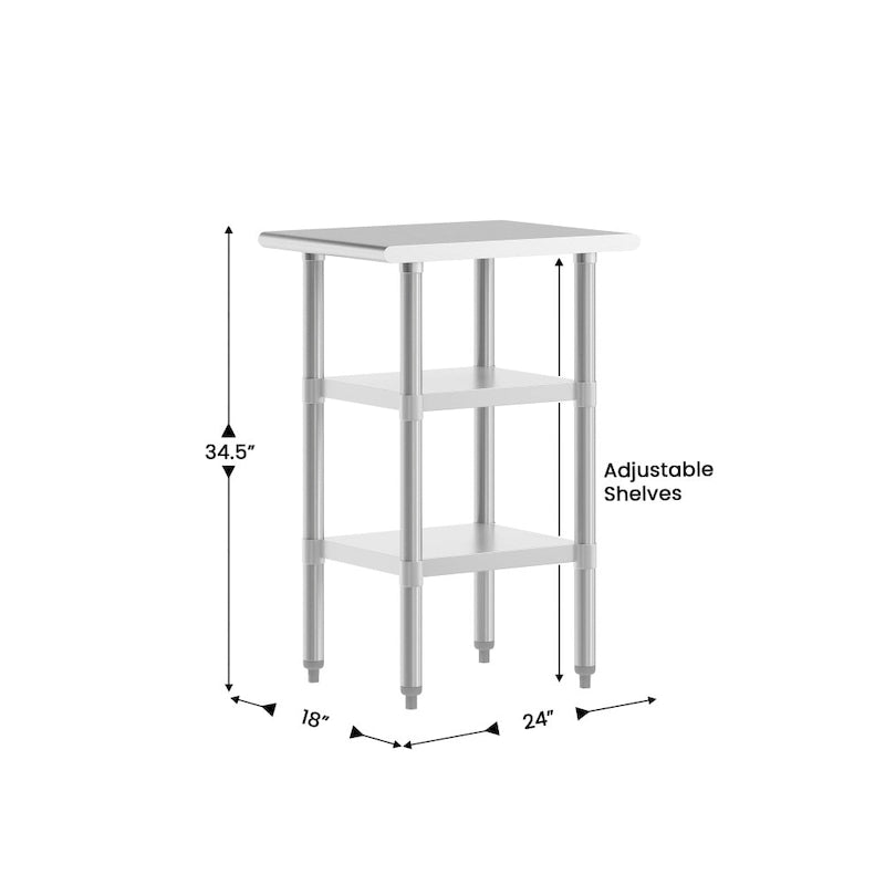 Table de travail et de préparation commerciale en acier inoxydable de calibre 18 certifiée NSF