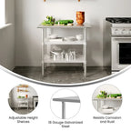 Table de travail et de préparation commerciale en acier inoxydable de calibre 18 certifiée NSF