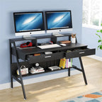 47 inch Computer Desk with Drawers, Office Writing Desk with Shelves