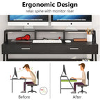 Bureau d'ordinateur de 47 pouces avec tiroirs, bureau d'écriture avec étagères