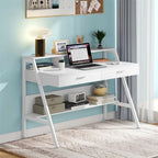 Bureau d'ordinateur de 47 pouces avec tiroirs, bureau d'écriture avec étagères