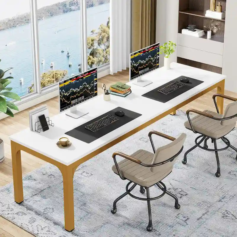 Bureau d'ordinateur extra long de 78,8 cm pour 2 personnes avec pieds en métal, idéal pour un bureau à domicile ou une chambre.