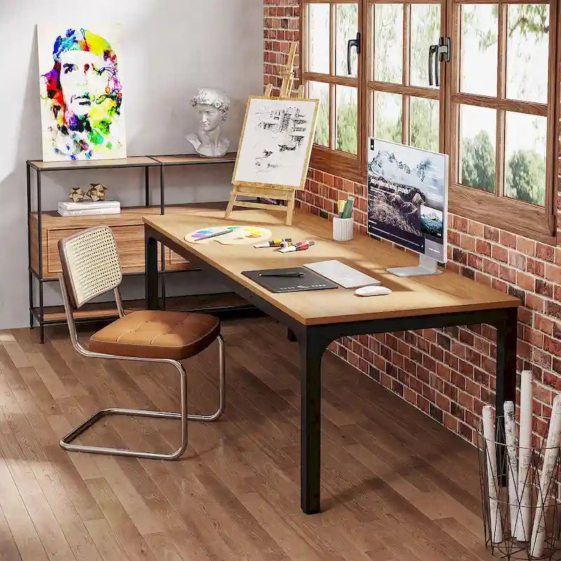 Bureau d'ordinateur extra long de 78,8 cm pour 2 personnes avec pieds en métal, idéal pour un bureau à domicile ou une chambre.