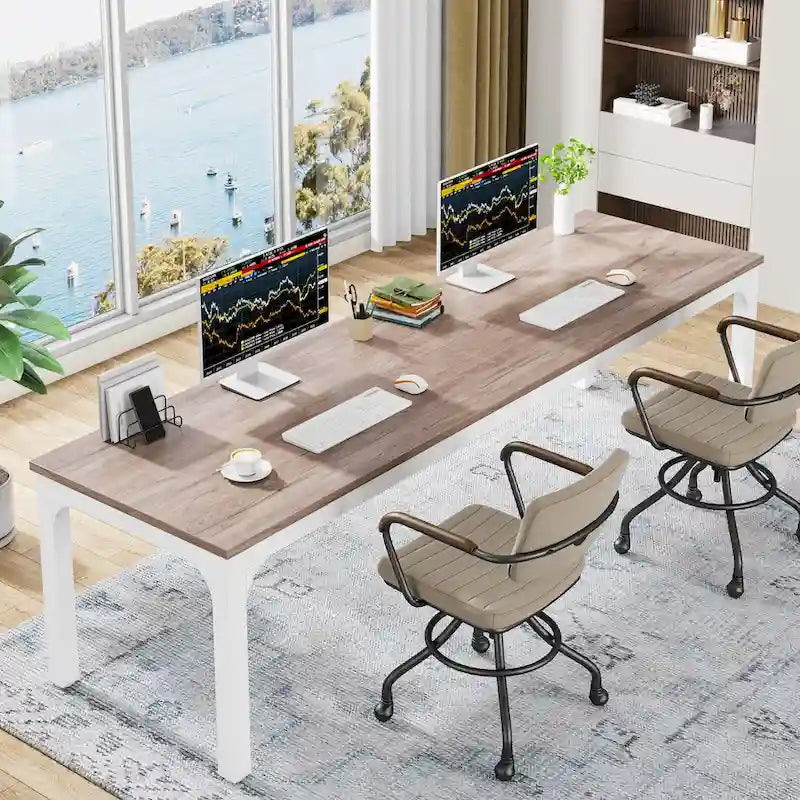 Bureau d'ordinateur extra long de 78,8 cm pour 2 personnes avec pieds en métal, idéal pour un bureau à domicile ou une chambre.