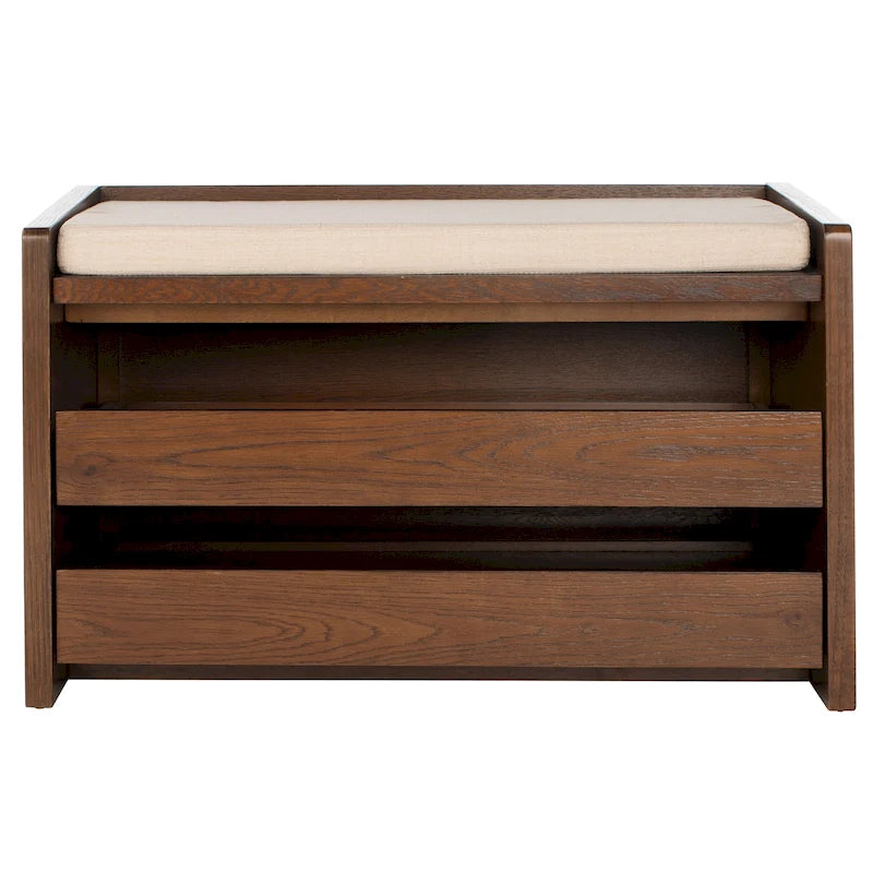 SAFAVIEH Banc de rangement pour chaussures Roseanna Chêne / Beige - 34 L x 18 P x 21 H - 34 L x 18 P x 21 H