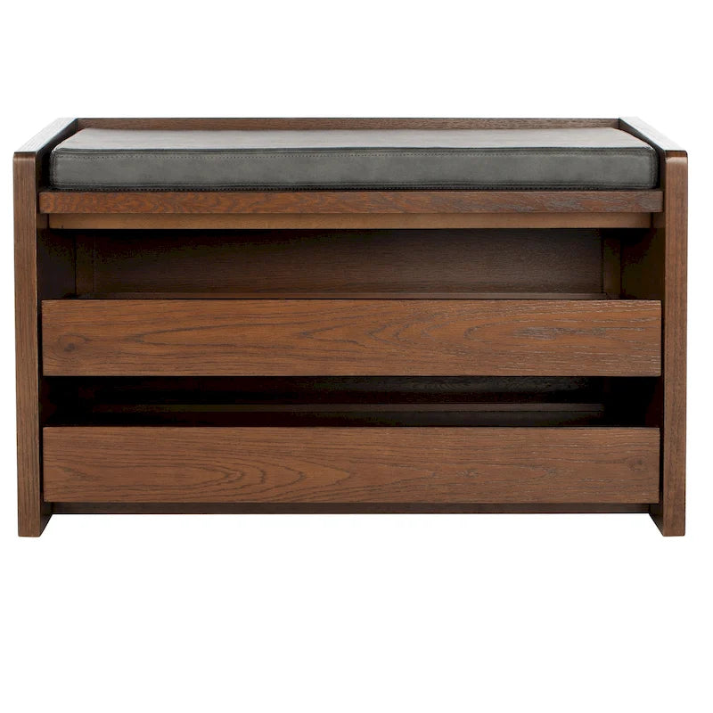 SAFAVIEH Banc de rangement pour chaussures Roseanna Chêne / Beige - 34 L x 18 P x 21 H - 34 L x 18 P x 21 H