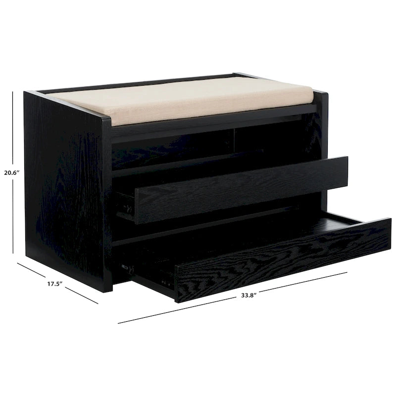 SAFAVIEH Banc de rangement pour chaussures Roseanna Chêne / Beige - 34 L x 18 P x 21 H - 34 L x 18 P x 21 H