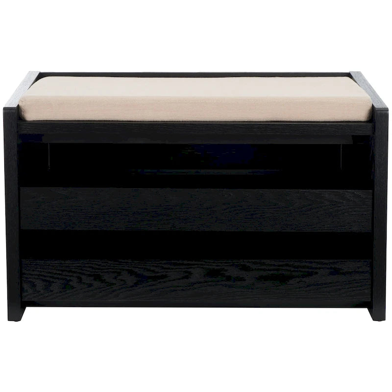 SAFAVIEH Banc de rangement pour chaussures Roseanna Chêne / Beige - 34 L x 18 P x 21 H - 34 L x 18 P x 21 H