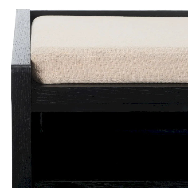 SAFAVIEH Banc de rangement pour chaussures Roseanna Chêne / Beige - 34 L x 18 P x 21 H - 34 L x 18 P x 21 H