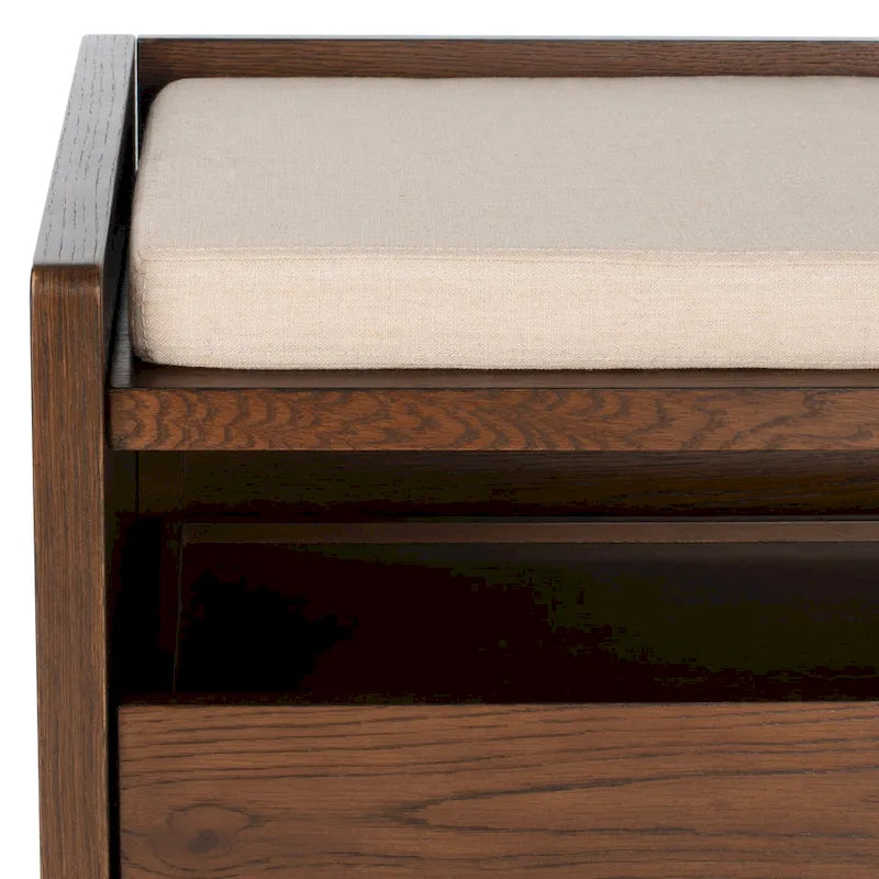 SAFAVIEH Banc de rangement pour chaussures Roseanna Chêne / Beige - 34 L x 18 P x 21 H - 34 L x 18 P x 21 H