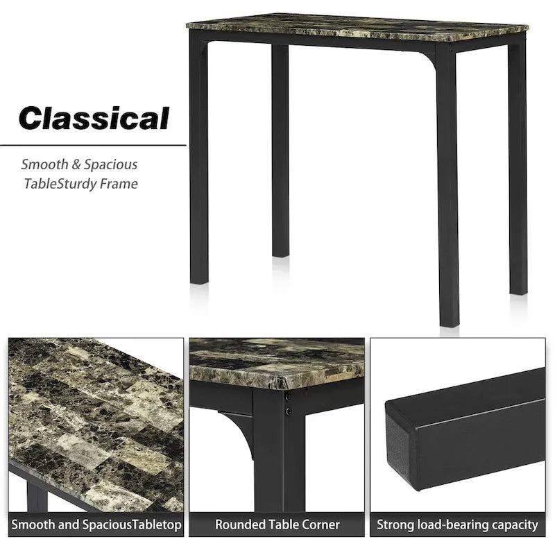 Ensemble table et comptoir de cuisine VECELO Home, motif marbre moderne (ensemble de 3)