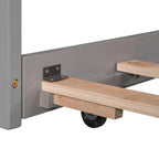 Lit plateforme en L avec lit gigogne et tiroirs, relié à un bureau intégré, 2 places