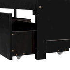 Lit plateforme en L avec lit gigogne et tiroirs, relié à un bureau intégré, 2 places