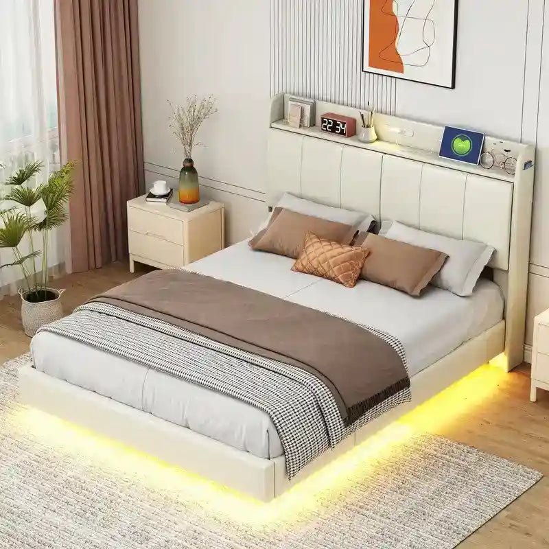 Queen Size Bed Frame with Storage,Touch Sensor Light and USB port