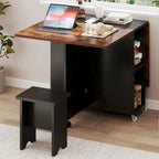 Ensemble de salle à manger pliant moderne Moasis avec table à abattants à 6 roues et tabourets de rangement