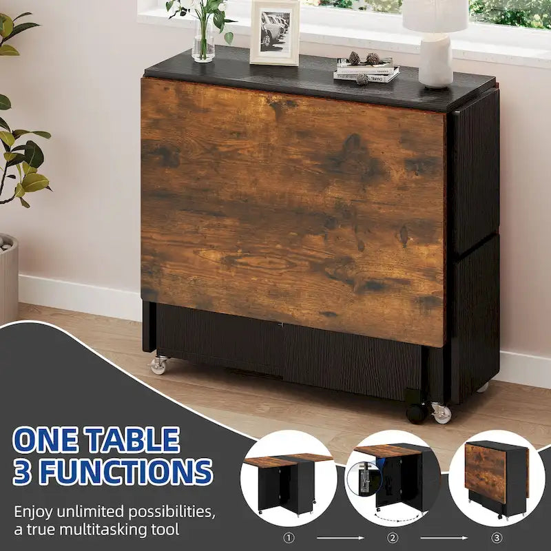 Ensemble de salle à manger pliant moderne Moasis avec table à abattants à 6 roues et tabourets de rangement