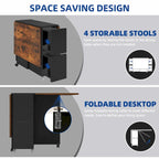 Ensemble de salle à manger pliant moderne Moasis avec table à abattants à 6 roues et tabourets de rangement