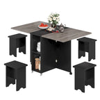 Ensemble de salle à manger pliant moderne Moasis avec table à abattants à 6 roues et tabourets de rangement