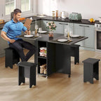 Ensemble de salle à manger pliant moderne Moasis avec table à abattants à 6 roues et tabourets de rangement
