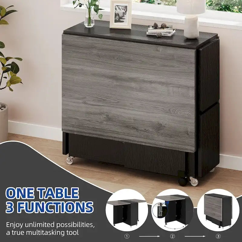 Ensemble de salle à manger pliant moderne Moasis avec table à abattants à 6 roues et tabourets de rangement