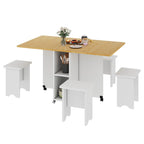 Ensemble de salle à manger pliant moderne Moasis avec table à abattants à 6 roues et tabourets de rangement