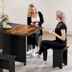Ensemble de salle à manger pliant moderne Moasis avec table à abattants à 6 roues et tabourets de rangement