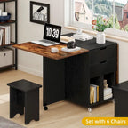 Ensemble de salle à manger pliant moderne Moasis avec table à abattants à 6 roues et tabourets de rangement