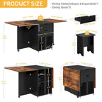 Ensemble de salle à manger pliant moderne Moasis avec table à abattants à 6 roues et tabourets de rangement