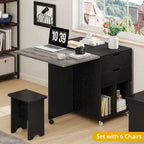 Ensemble de salle à manger pliant moderne Moasis avec table à abattants à 6 roues et tabourets de rangement