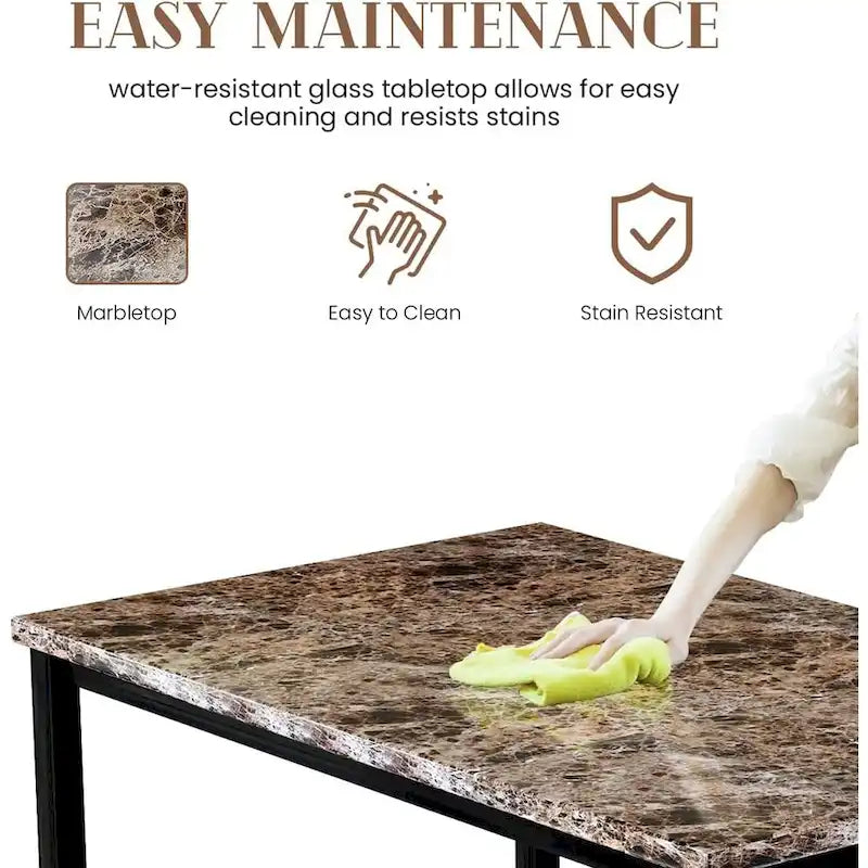 Ensemble de salle à manger 5 pièces, table et chaises de cuisine en faux marbre, 4 chaises couleur expresso avec structure en métal pour la maison ou le coin repas.