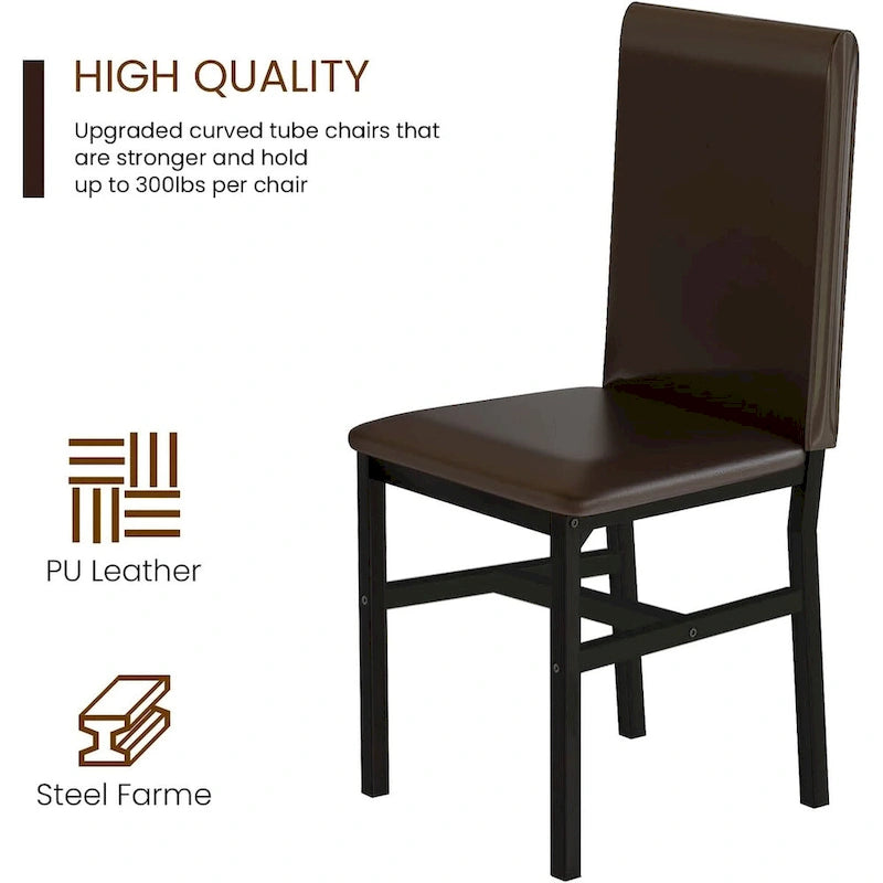 Ensemble de salle à manger 5 pièces, table et chaises de cuisine en faux marbre, 4 chaises couleur expresso avec structure en métal pour la maison ou le coin repas.