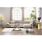 Console en verre trempé blanc avec piètement en forme de M et base miroir.