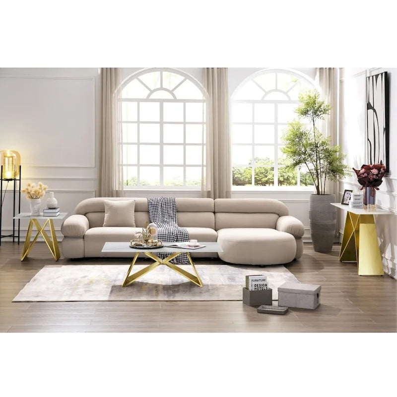 Console en verre trempé blanc avec piètement en forme de M et base miroir.