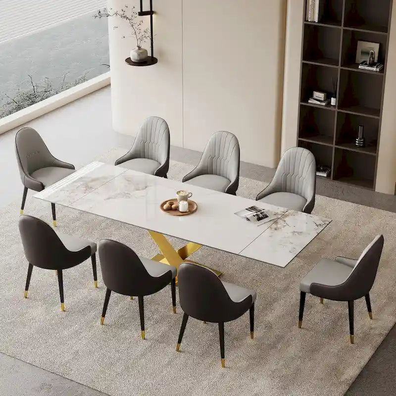9 - Piece 94.48 Extendable Sintered Stone Dining Table with 8 Chairs Dining Set