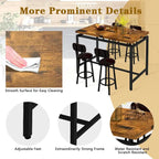 Ensemble de salle à manger rustique de style industriel Mieres, 5 pièces : table haute avec 4 chaises de bar rembourrées.