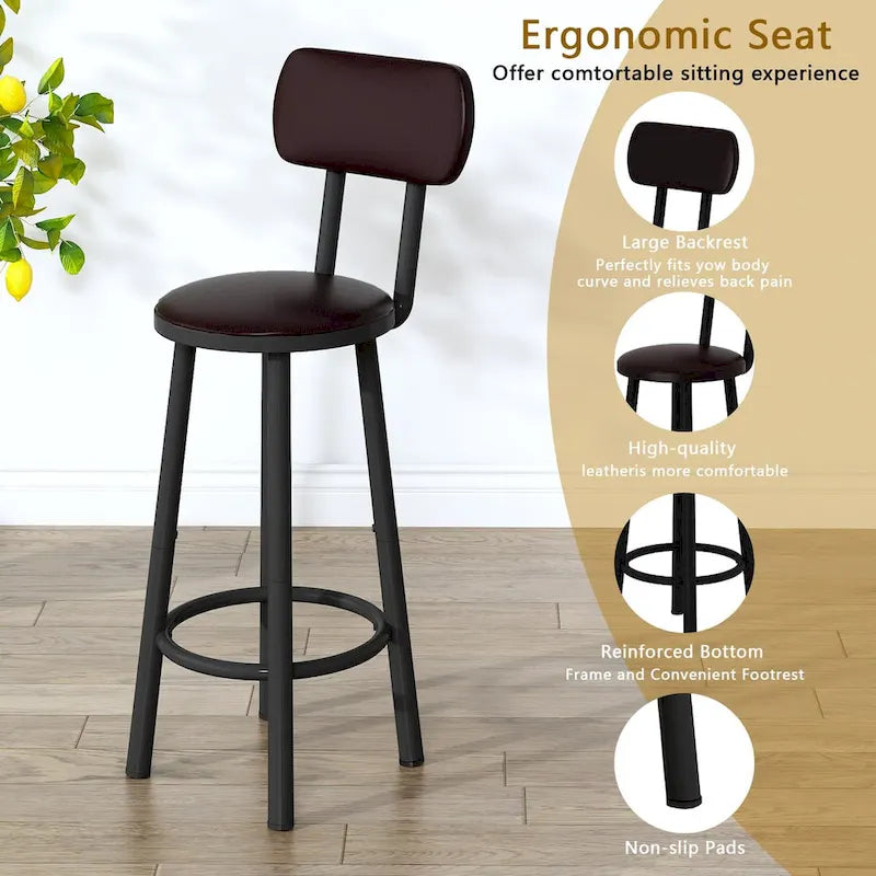 Ensemble de salle à manger rustique de style industriel Mieres, 5 pièces : table haute avec 4 chaises de bar rembourrées.