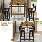 Ensemble de salle à manger rustique de style industriel Mieres, 5 pièces : table haute avec 4 chaises de bar rembourrées.