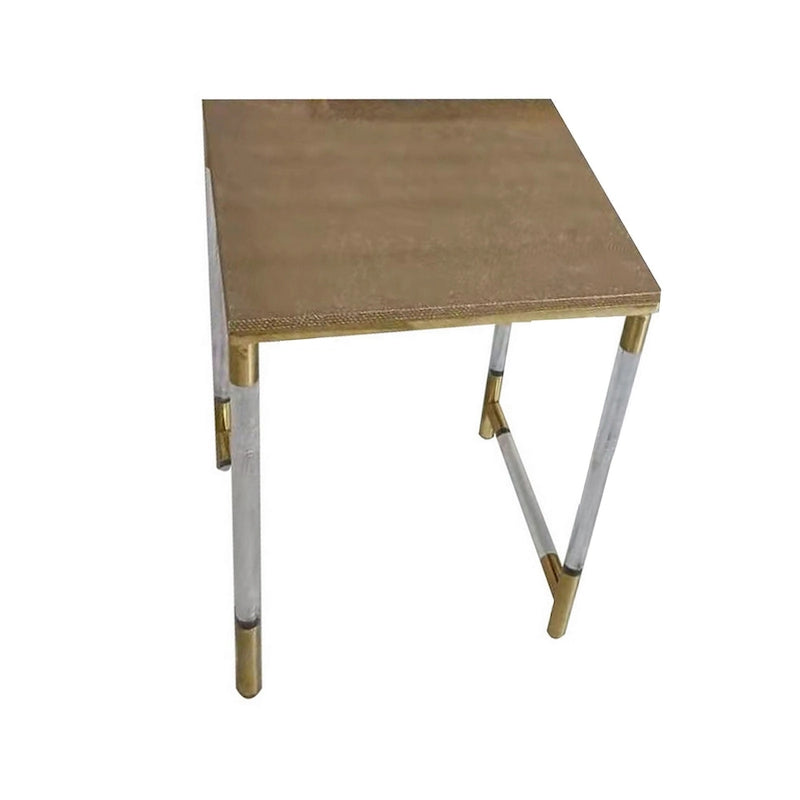 Ensemble de 3 tables d'appoint gigognes, plateau en similicuir, pieds en acrylique transparent