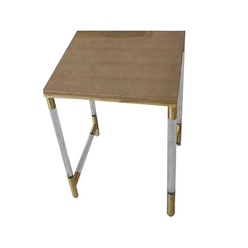 Ensemble de 3 tables d'appoint gigognes, plateau en similicuir, pieds en acrylique transparent